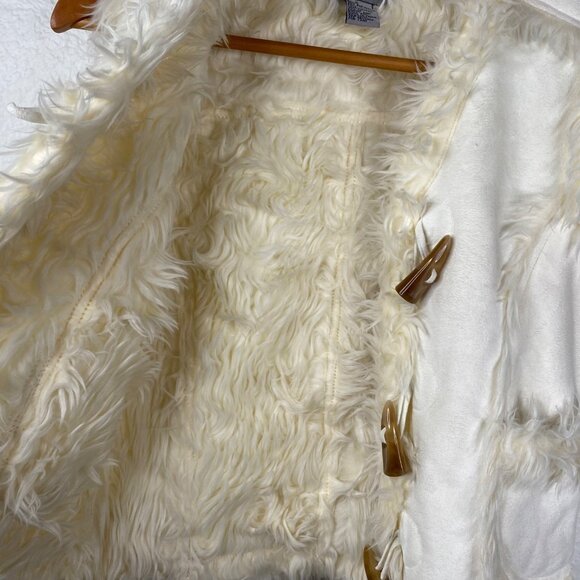 Rave Faux Suede Fur Lined 90's Y2K Festival Toggle Button Vest White Size S - Picture 10 of 14